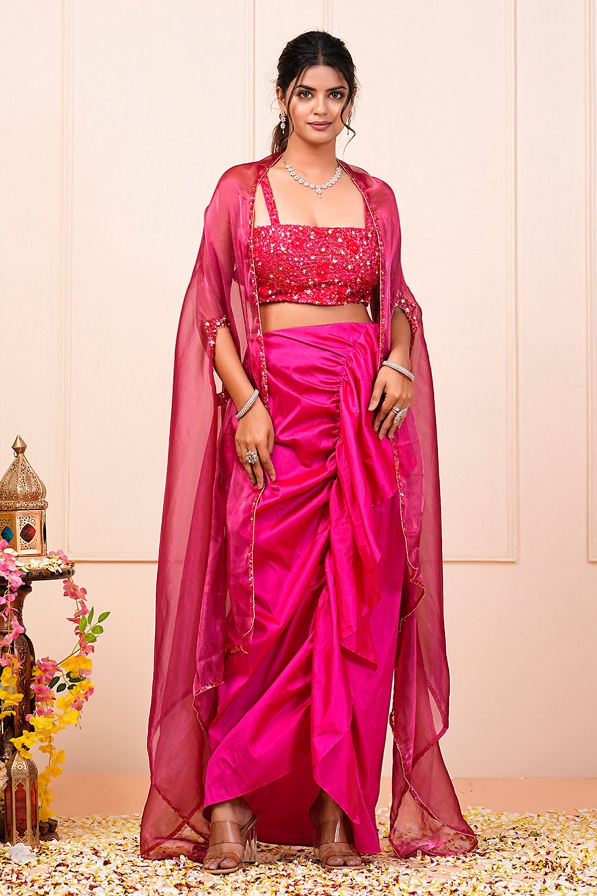 Buy Pink Heavy Embroidered Skirt Set by Namita Sharma for women online at ScrollnShops